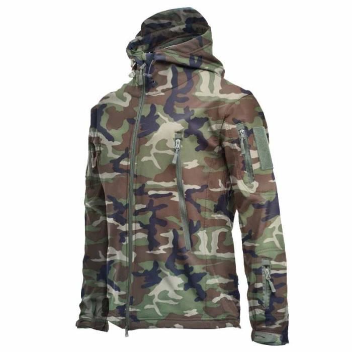 Veste Camouflage Softshell Homme – Imperméable, Coupe-vent – Polaire Doublée – Pour Chasse, Randonnée