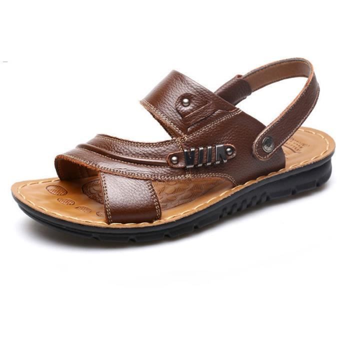 Sandales Homme,Bout Ouvert Sandale Homme Cuir Été Plage,Sandale