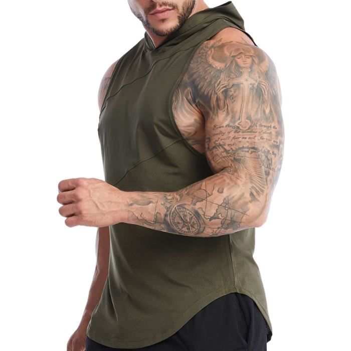 Débardeur de sport homme en maille à Capuche Musculation Fitness