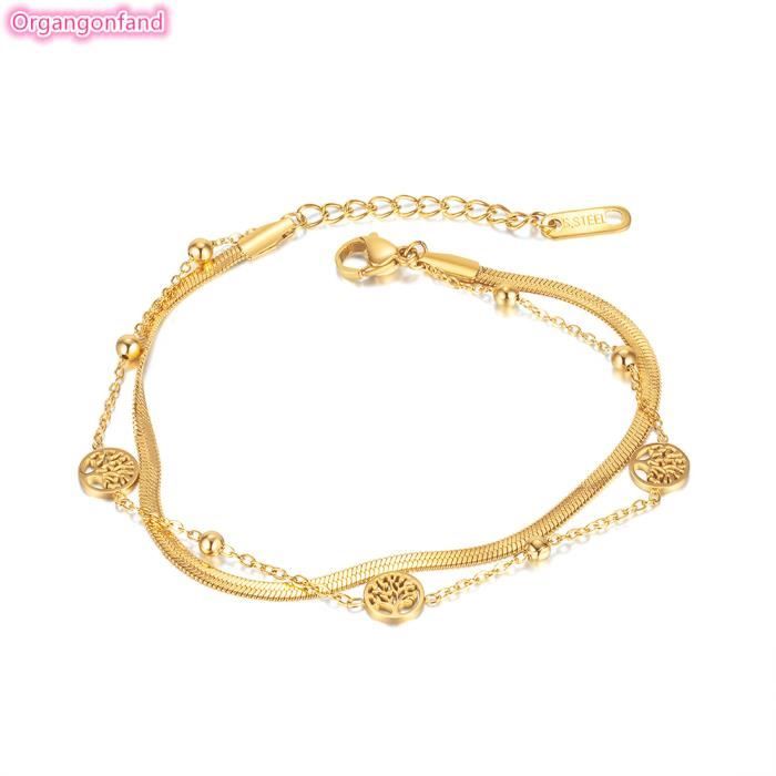 Bracelet De Cheville Double Chaîne Plaqué Or - Avec Pendentifs Cœur Et Lettre - Longueur Ajustable 22+5 Cm - Bijou Femme été