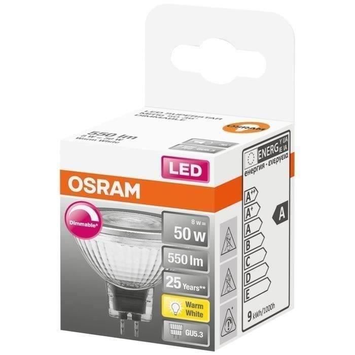 OSRAM Spot MR16 LED 36 verre variable 8W GU5,3 561lm - Blanc chaud