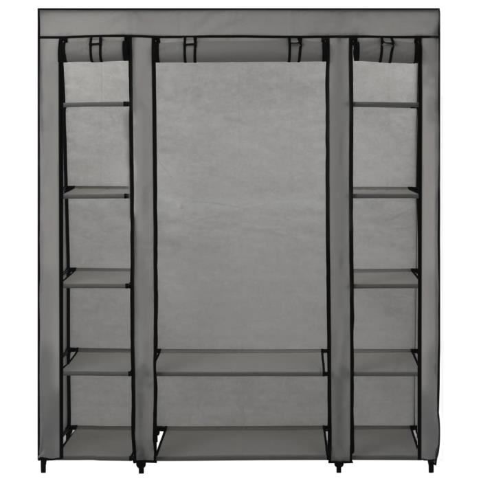Armoire OVONNI - MODE - Gris - 150x45x176 cm - Tissu