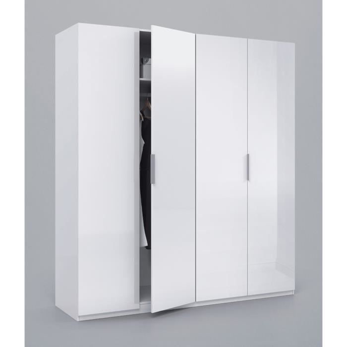 Armoire avec 4 portes coloris blanc en bois - Dim : H200 x L180 x P52 cm