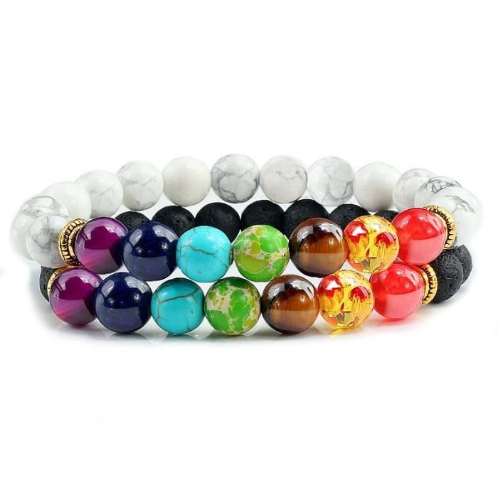 Bracelets 7 chakras en pierre naturelle 2 pierres naturelles, lave ...