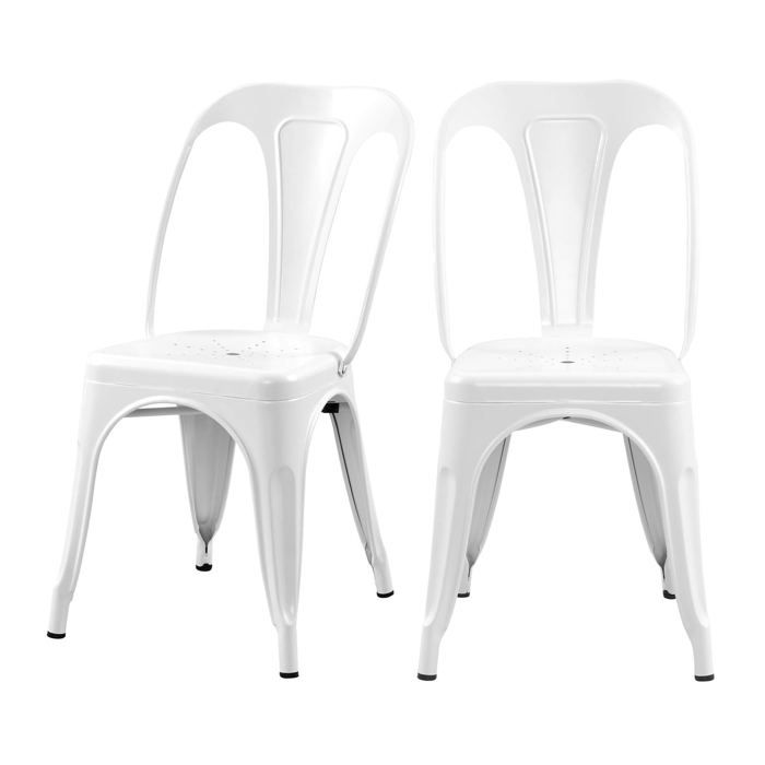 Lot de 2 chaises en métal blanc mat - Indus - Maison Pavane Lot de 2 chaises en métal blanc mat - Indus - Maison Pavane