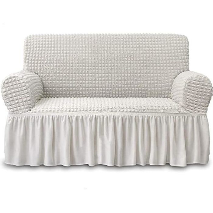 Canapé 3 places tissu coton bouclé ultra doux crème Tazany 255cm