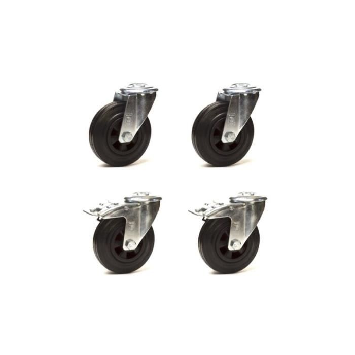 Lot De Roulettes Pivotantes Avec Frein – Caoutchouc Gris – Diamètre Variable – Marque HTR – Pour Meubles Ou Chariots