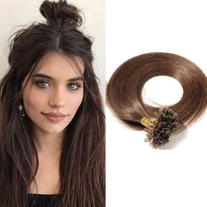 Extension Keratine Pose A Chaud Pointe U 100 Mèches[0.5g-Mèche] Cheveux  Humains Naturels Lisse - 16 Pouces(#4 Châtain) - Cdiscount Au quotidien