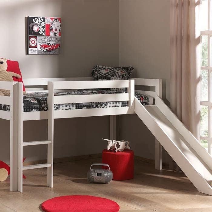 Lit mi-hauteur blanc avec toboggan 90x200 - Blanc - Terre de Nuit Lit mi-hauteur blanc avec toboggan 90x200 - Blanc - Terre de Nuit