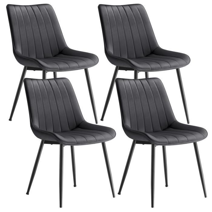 Lot de 4 Chaises de Salle à MangerSupportant Jusqu’à 120 kg Pied en Acier Dossier Ergonomique Gris et Noir d’Encre