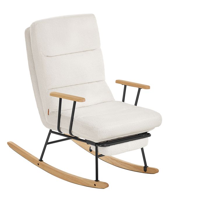 Fauteuil à Bascule Pieds en Bois dHévéa Tissu Peluche Dossier Réglable sur 4 Positions Supporte jusquà 160 kg Blanc Crème