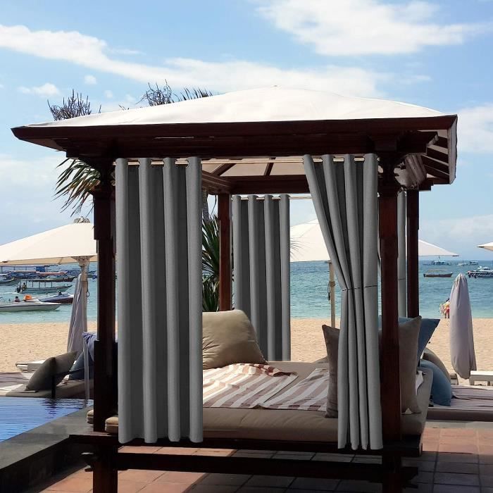 Famibay Rideaux D'extérieur Imperméables 4 Panneaux - 132x213cm Gris | Pour Pergola, Terrasse, Jardin
