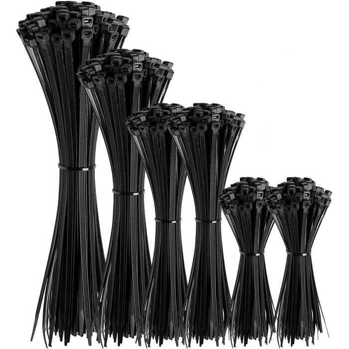 1000 colliers de serrage en plastique, plastique professionnel, Rislan 100/150/200/250/300 mm de long, résistants aux UV, pour la gestion de différents câbles, noirs 1000 colliers de serrage en plastique, plastique professionnel, Rislan 100/150/200/250/300 mm de long, résistants aux UV, pour la gestion de différents câbles, noirs
