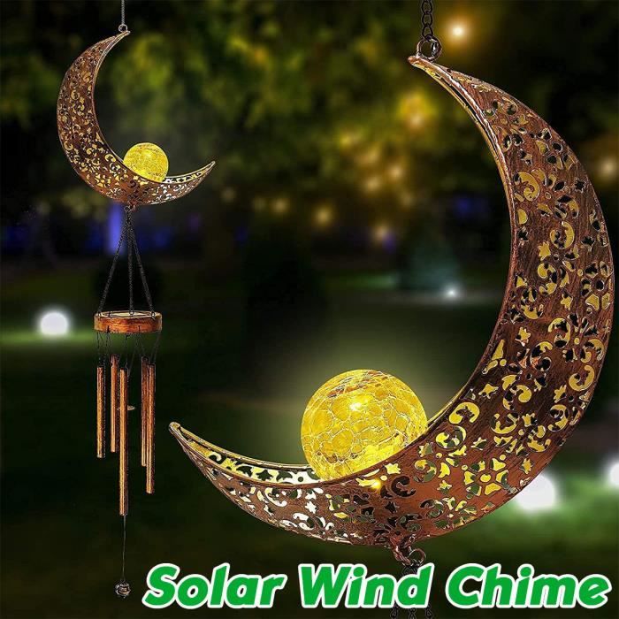 Wind Chimes Carillon À VENT Eolien Lune Style Solaire LED Lumière Extérieur suspendu Décoration Jardin Patio