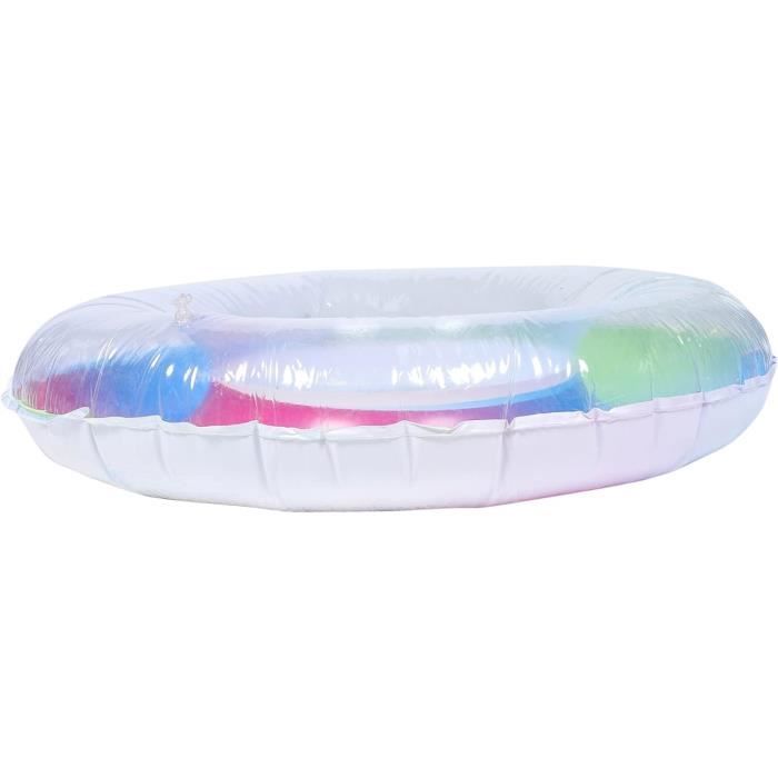 Lot De 3 Jeux Gonflables Piscine – Matelas 105x65 Cm, Bouée 75 Cm, Ballon 28 Cm – Paillettes Intégrées – été Assuré