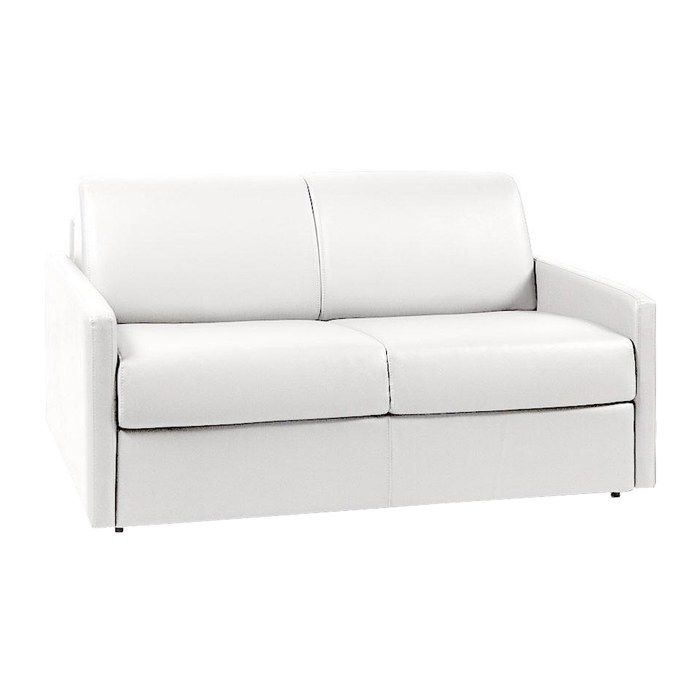 Canapé 2 places convertible express en simili blanc - Couchage 120 cm - Matelas 22 cm avec mémoire de forme CALIFE
