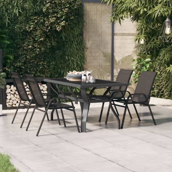 "sale 2024" table de jardin - jms - gris et noir 140x70x70 cm acier et verre 105,95,kg
