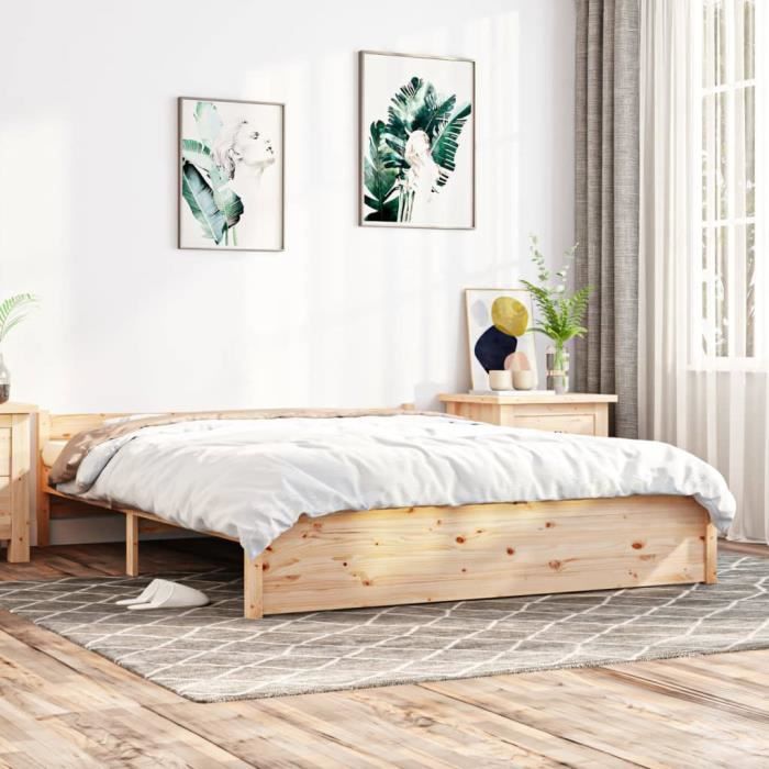 Meuble Cadre de lit Double - Structure de Lit Adulte Marron miel Bois