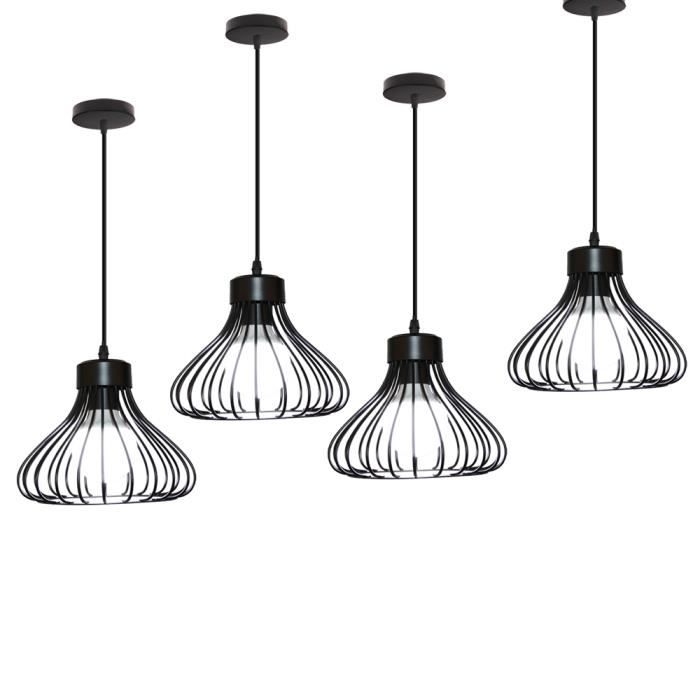 UNI 4PCS Lustre Suspension Industrielle E27 Ø23cm Luminaire Style Vintage Eclairage Noir