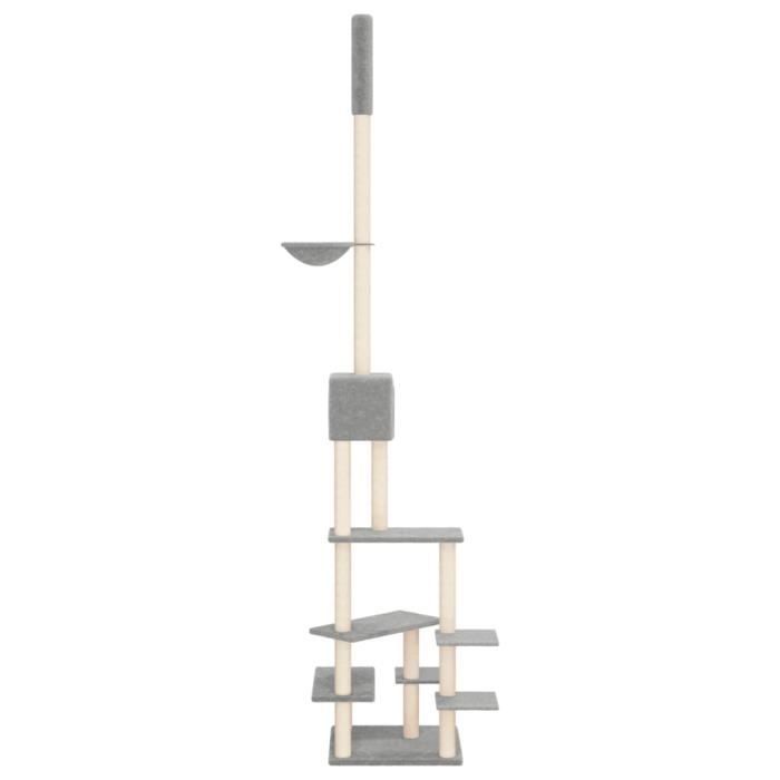 Arbre à Chat Du Sol Au Plafond 205 Cm - Tour D'escalade Murale 5 Niveaux Réglables En Pin Et Sisal, Pour Grimper, Gratter Et Jouer, Gain De Place Pour Appartement - 3
