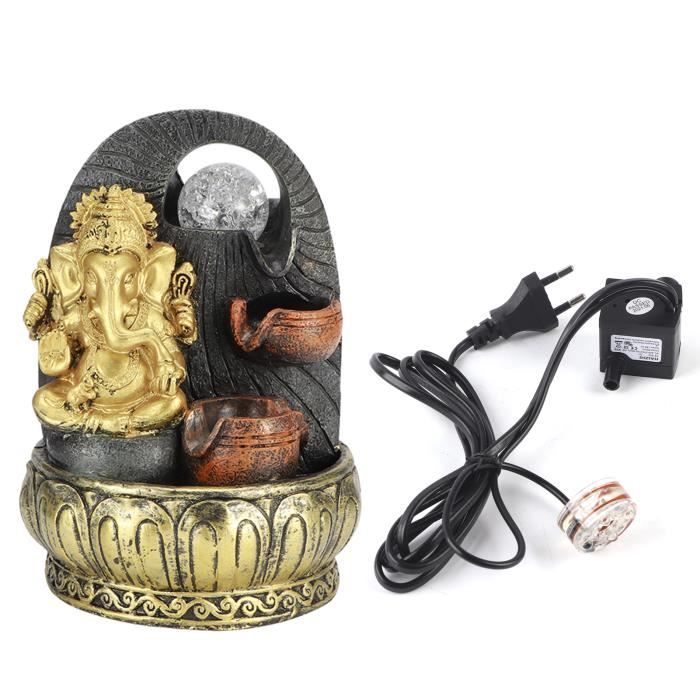 Fontaine De Bureau Avec Statue Ganesh - Cascade D'eau Et Lumière LED - Résine - 29cm - Prise UE 220-240V - Décoration Feng Shui