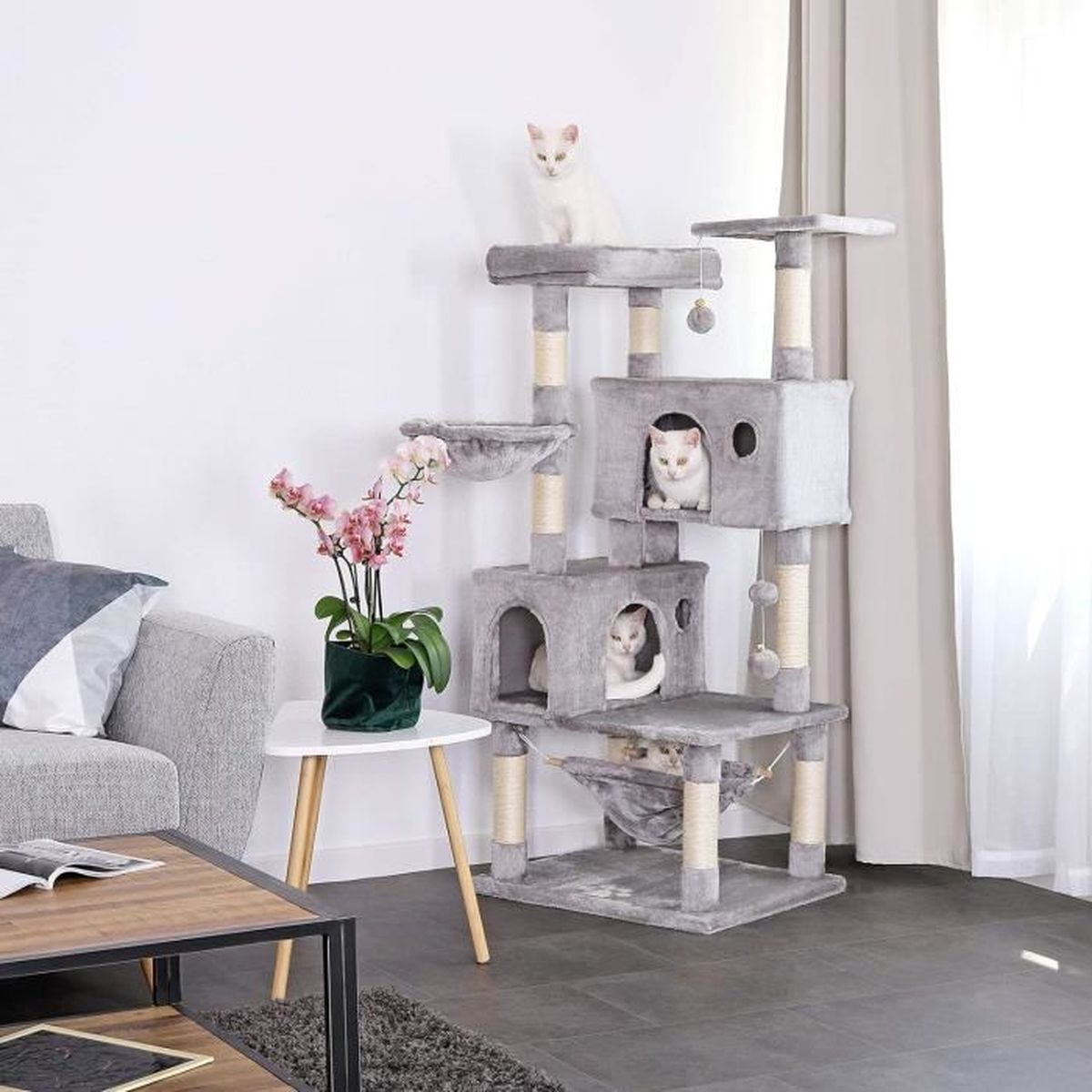 Arbre à Chat Lionto 130 Cm Avec Griffoir Et Jouets - Doudou Et Peluche, Taille Moyenne