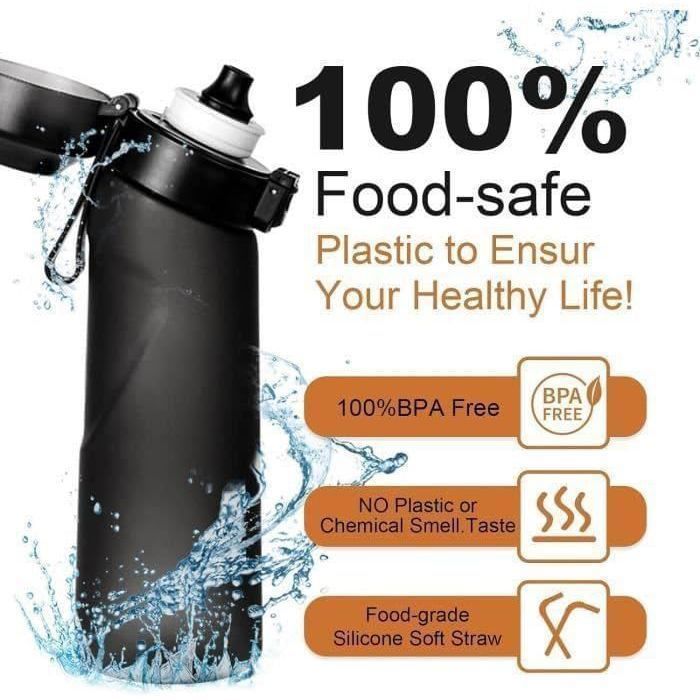 Bouteille d'eau avec capsules aromatiques, 650 ml, sans BPA, avec 7 capsules de saveur de