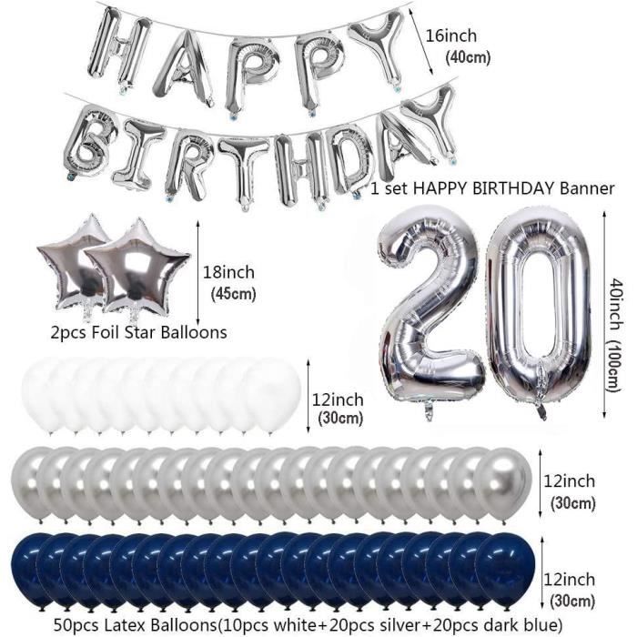 Décoration de ballons d'anniversaire 20 ans Bannière « Happy