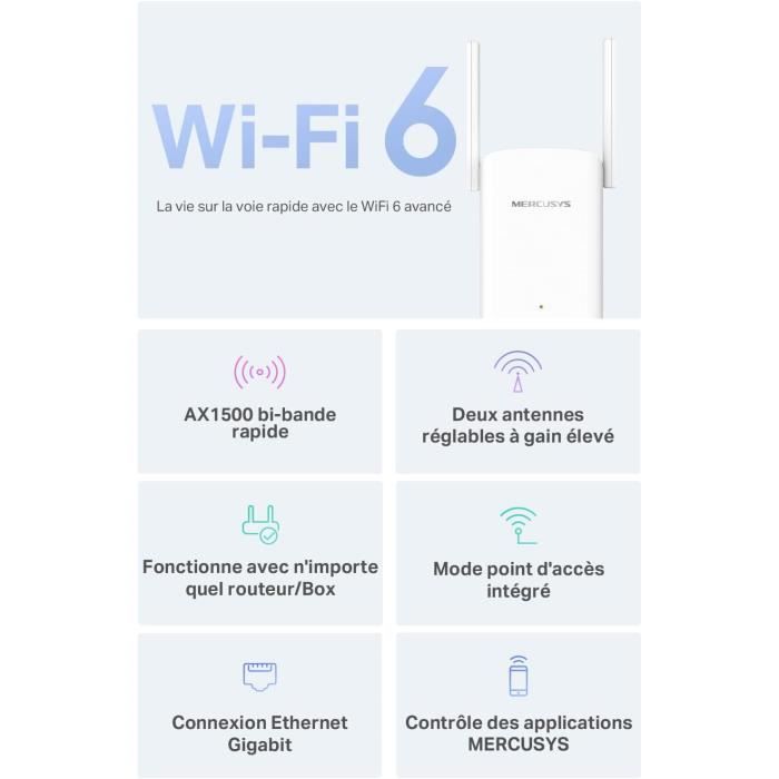Amplificateur WiFi 6 AX1500Mbps - Répéteur Double Bande (5GHz/2,4GHz), 4 Antennes, Port Ethernet, Compatible Toutes Box - 7