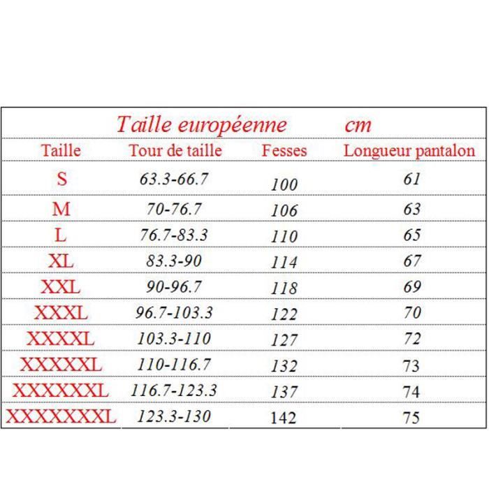 Correspondance taille 48 pantalon discount homme