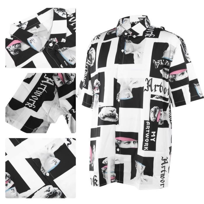 Chemise Homme Décontractée Imprimée - Manches Courtes, Col Rabattu - Tissu Doux Et Respirant - Coupe Ample - Idéal Quotidien Et Soirées