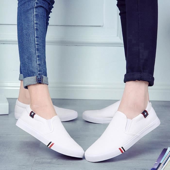 Mocassin Femme Toile Blanc Casual Flat Loafers
