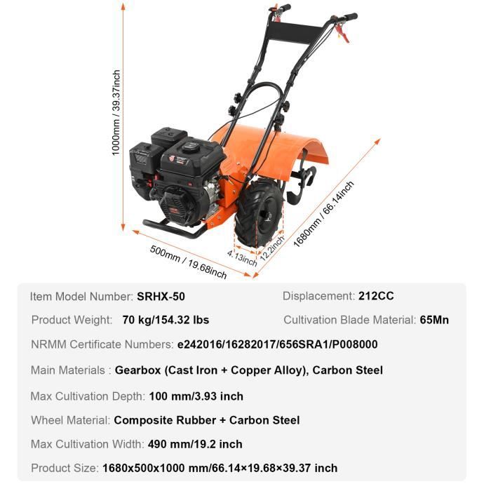 Motoculteur 2 Temps Polar 52cc 2.0 HP - Largeur 30 Cm - Profondeur 15 Cm - Idéal Petits Jardins Et Terrains Étroits