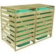 Abri pour poubelle double en bois imprégné ATYHAO - 240 L - 142 x 92 x 120 cm - Blanc et vert-2
