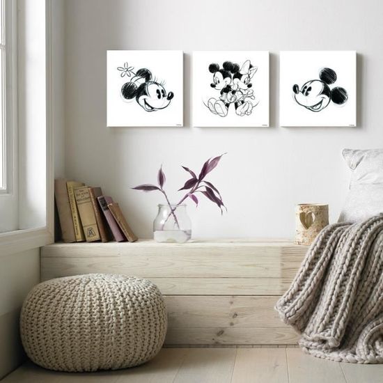 Toile Mickey & Minnie Disney 70 x 50cm Noir, Blanc - Cdiscount Maison