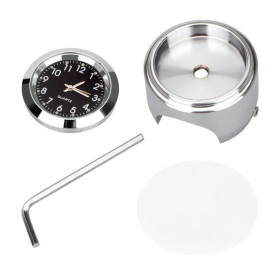 Horloge Et Thermomètre Pour Guidon Moto 7/8\"-1\" - Cadran Blanc Chromé