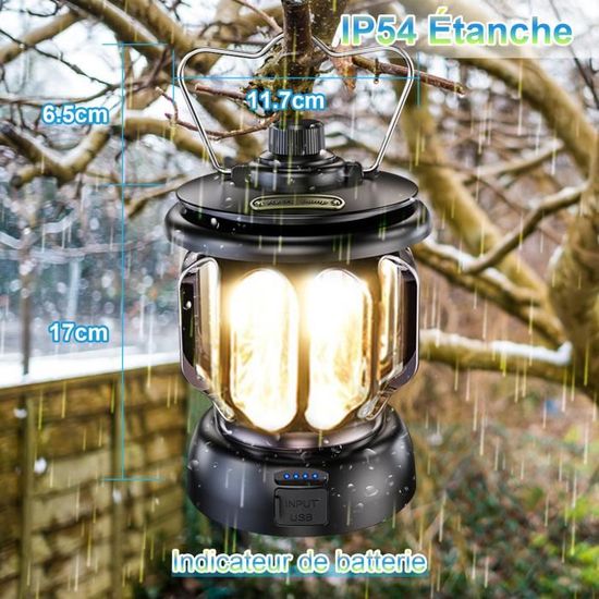 Lampe Torche Lanterne Camping LED Éclairage Lumière Dimmable USB  Rechargeable 5200mAH Batterie Externe portable IP54 Étanche noir -  Cdiscount Sport