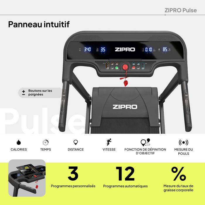 ZIPRO Tapis De Course Marche Inclinable Pliable 12h/km Treadmill Avec Écran Silencieux Walking Pad Charge Max 120kg - Cardio Training Tablet Holde 12 Degré Domestique Home Maison Bureau - Noir Luma