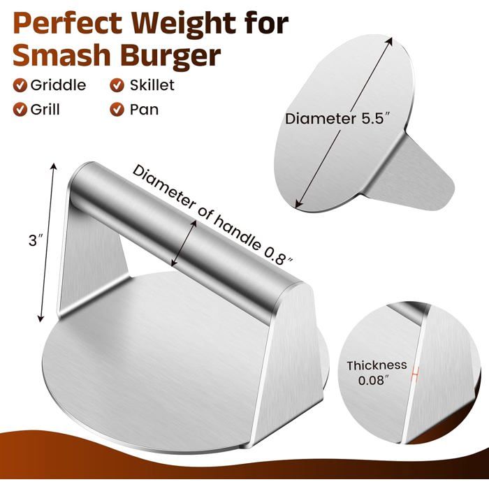 Presse à Hamburger - Acier Inoxydable 304 - 5,5 Pouces
