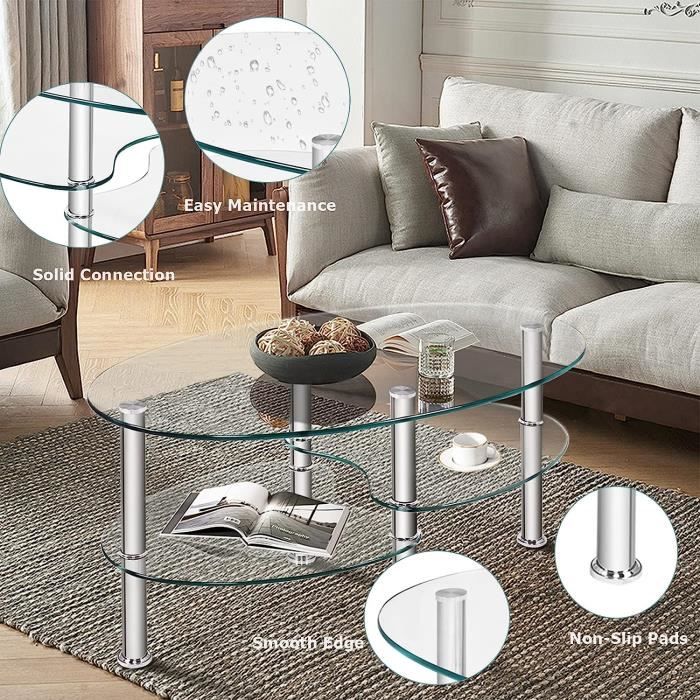 Table Basse Bateau Doris De Terre-Neuve – Verre Trempé Ovale, Pin Blanc