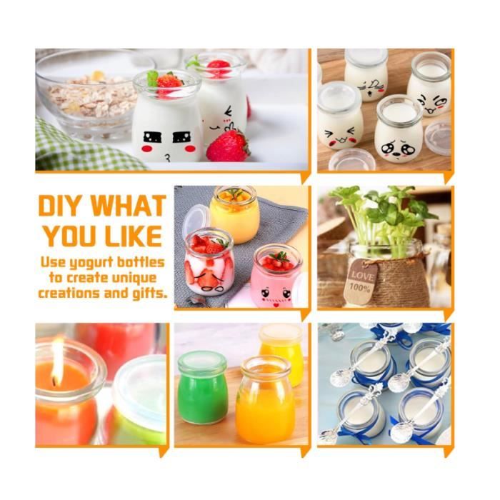 12 Pots Yaourt En Verre Avec Couvercle & Cuillère - 200ml, Réutilisables Pour Desserts, Confitures, Miel | Parfait Pour Cadeau Fait Maison