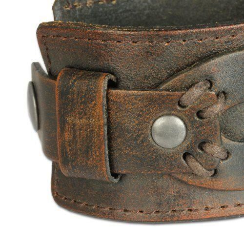 Bracelet Cuir Homme Force Manchette Marron Antique Marque Modèle Cuir  Marron Homme