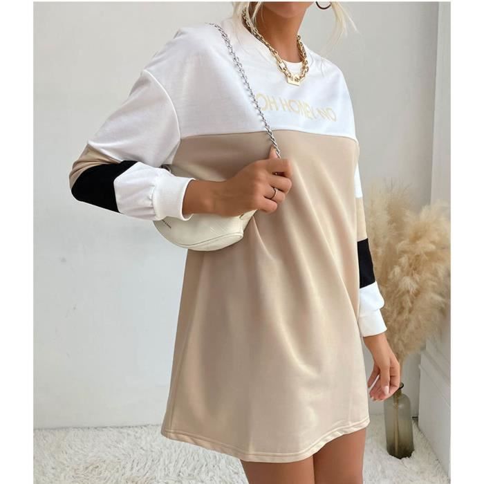 Femme Sweat Capuche Robe Décontracté Manches Longues Pull Mini