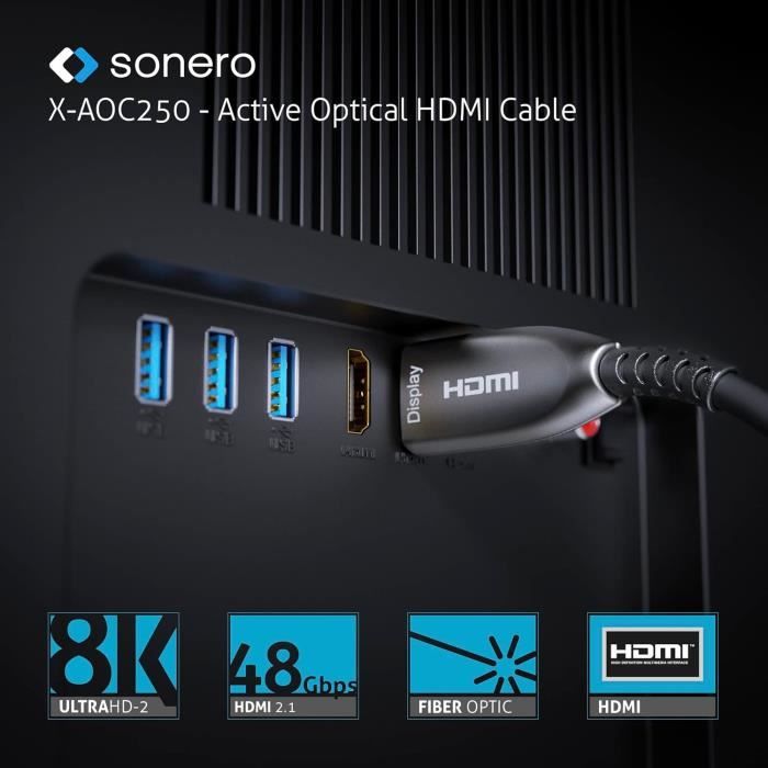 Câble® 8K-Hdmi 2.1, Câble Hybride Fibre Optique, Résolution Jusqu'À 8K 60 Hz (7680 X 4320) - 4K