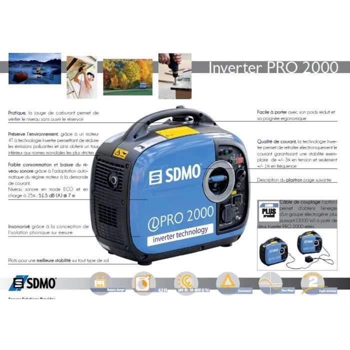 Groupe électrogène Inverter Pro 2000 silencieux 2000w SDMO