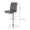 Zuorior 2x Tabourets de bar fauteuil chaise en hauteur reglable 9 grilles en simili (gris)-3