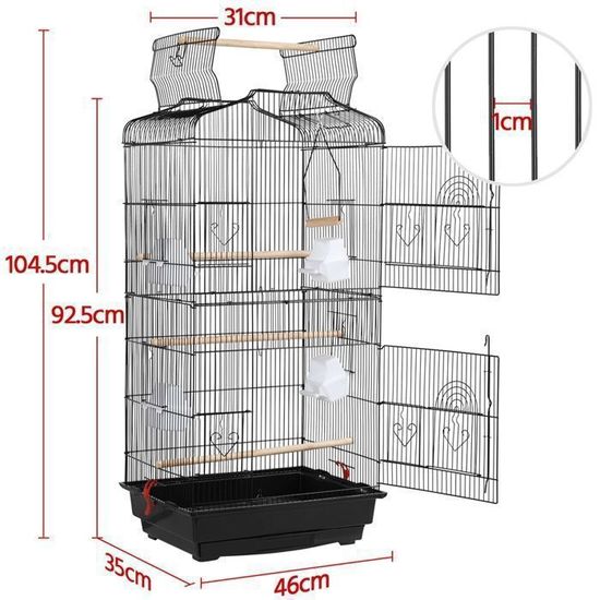 Yaheetech Cage Pour Oiseaux Volière De Perroquet Canaries Perruche Canaris 46 X 36 X 92 Cm Avec 4 Mangeoires 3 Perchoirs Noir