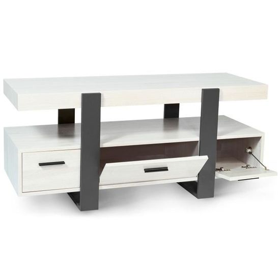 id market meuble tv phoenix bois gris avec tiroirs cdiscount maison