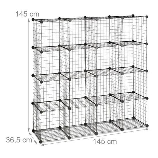Relaxdays Etagere Modulable Grille Treillis 16 Cubes Compartiments