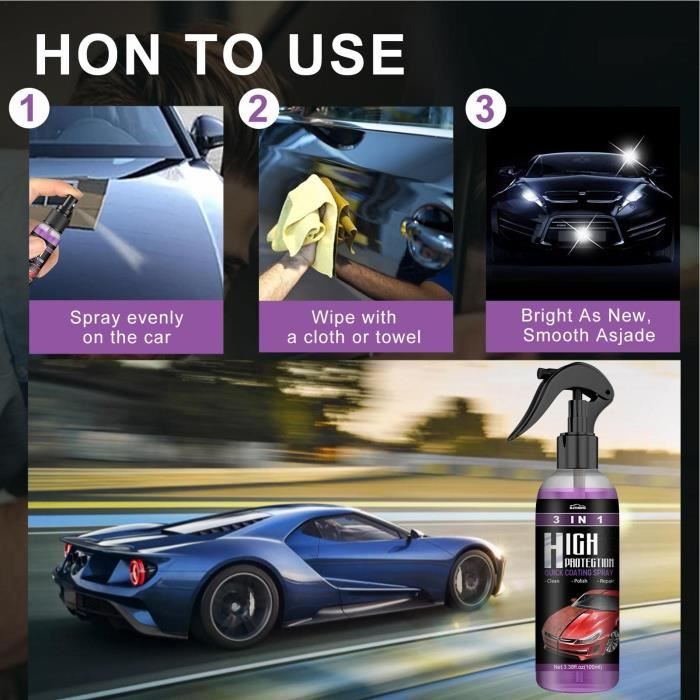 MoreChioce Spray Cire Voiture 3-en-1 - Revêtement Céramique Hydrophobe 100ml - Pour Voiture, Maison, Cuisine